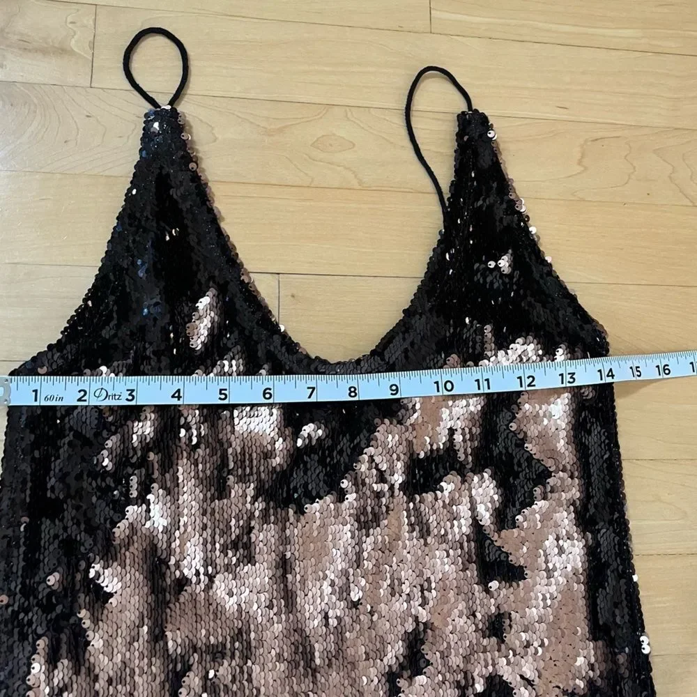Free People Seeing Double Sequin Slip Dress in Black and Rose Gold S NWOT